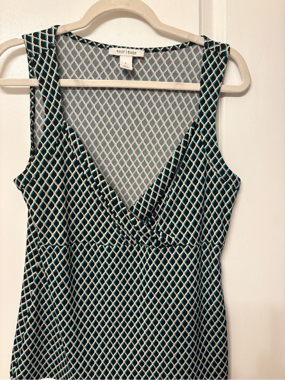 White House Black Market Teal and Black Sleeveless Wrap-Front Tank